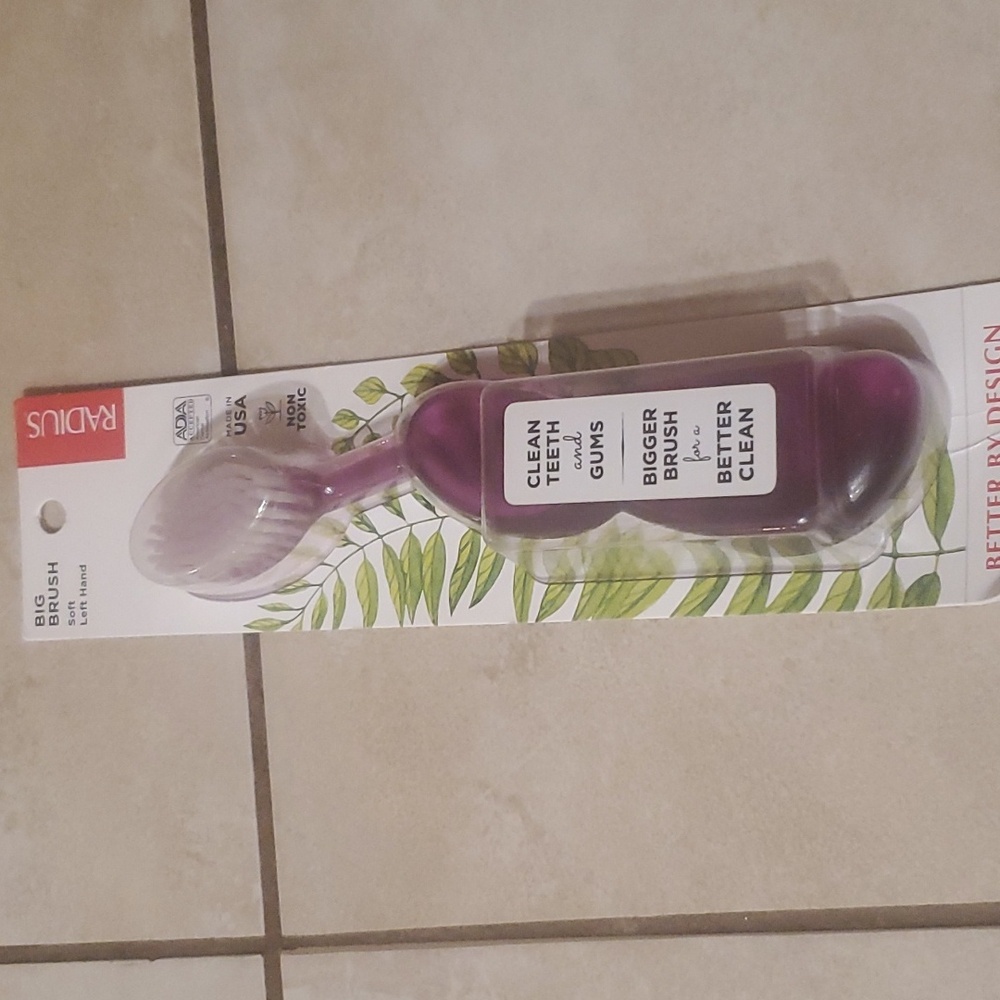 New Radius Purple Big Brush Soft Left Hand Toothbrush